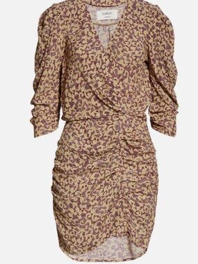 BA&SH Crystal Print Faux Wrap Ruched Dress